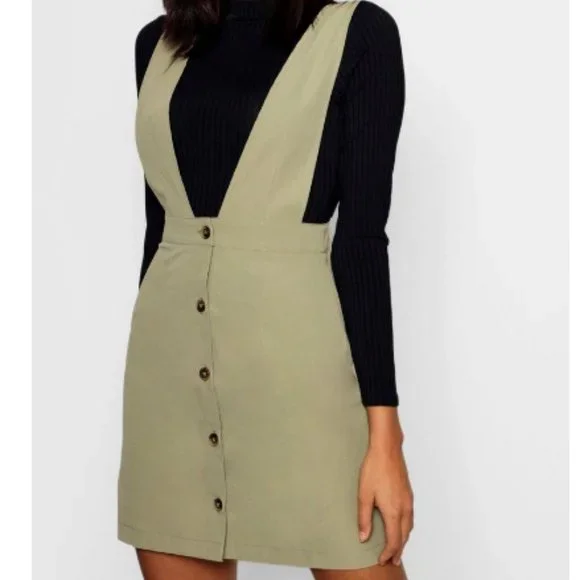 Boohoo Dresses Nwt Boohoo Plunge Front Button Pinafore Jumper